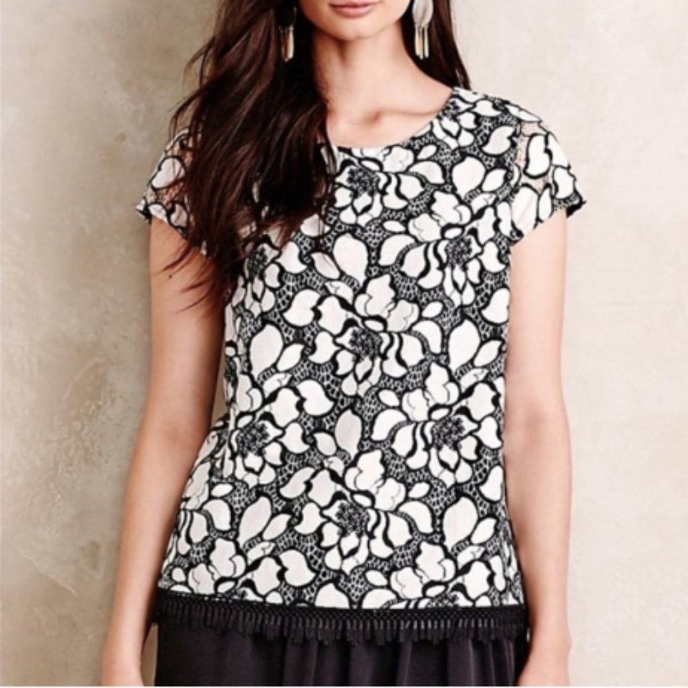 Anthropology Weston Black and White Floral Top